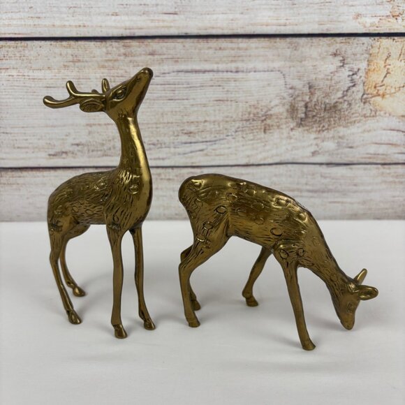 Brass Buck and Doe Deer Pair Vintage Figurines Décor Taiwan - Picture 6 of 10
